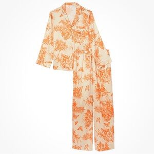 Victoria’s Secret Women’s Large Short PJ Set Long Sleeve Tropical Orange Nude